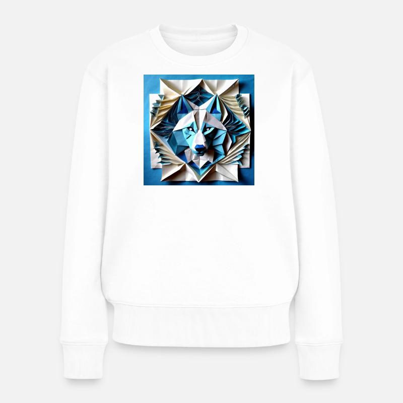 3D Papier Handcrafted Wolf - Frauen Premium Bio Pullover - Weiß