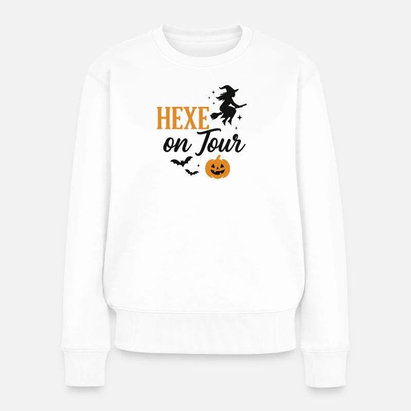 Hexe auf Halloween Herbstschnitt - Frauen Premium Bio Pullover - Weiß