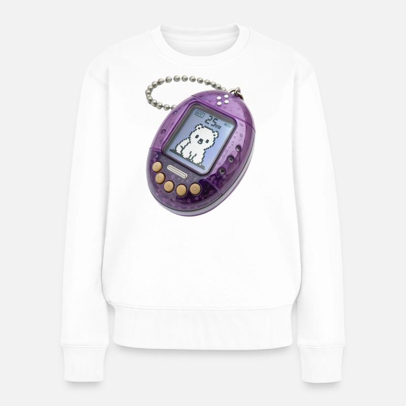 Niedlicher Pixel-Katzenwecker - Frauen Premium Bio Pullover - Weiß