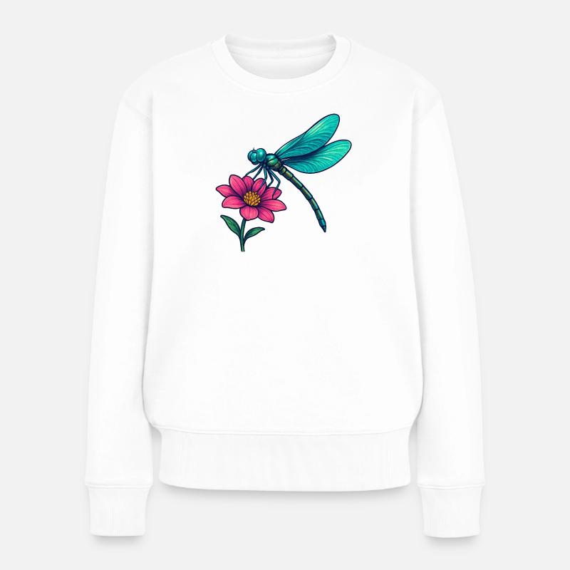 Libelle auf der Blume  - Frauen Premium Bio Pullover - Weiß