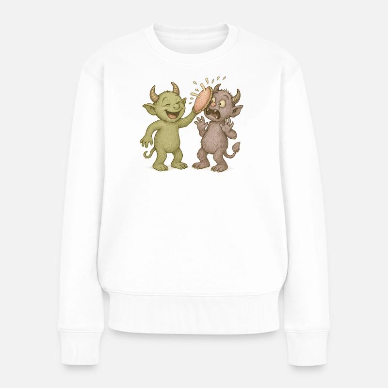 Verspielte Werwolf-Karikatur im Humorstil - Frauen Premium Bio Pullover - Weiß