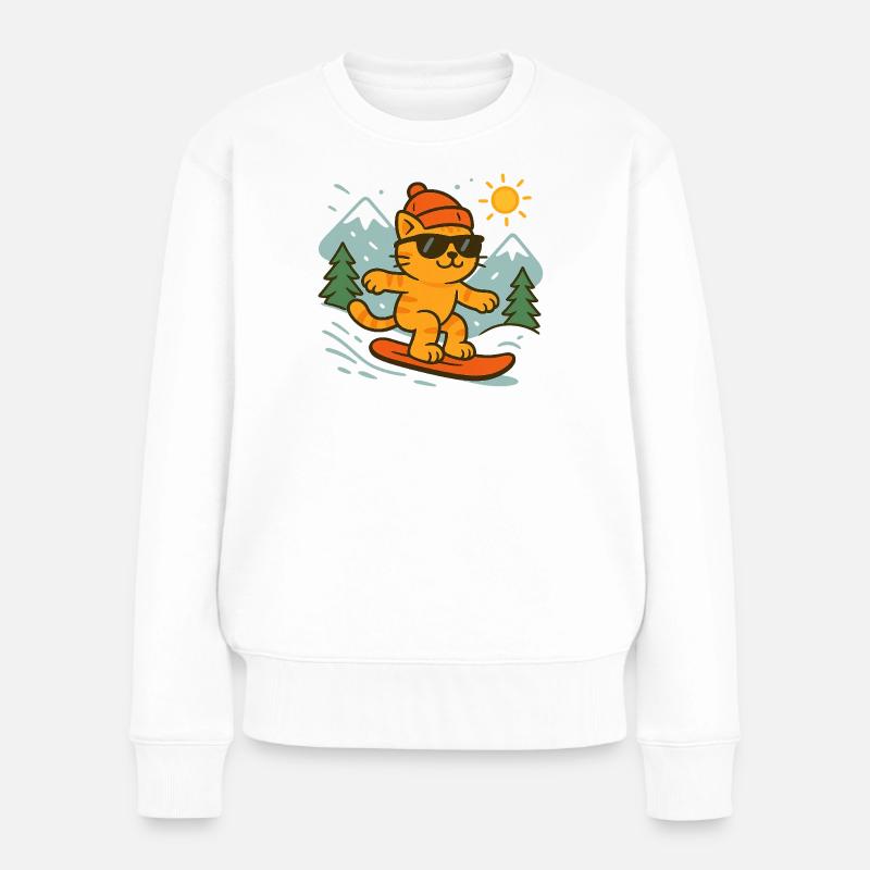 Chat surfeur des cimes en soleil - Pull Premium bio Femme - blanc