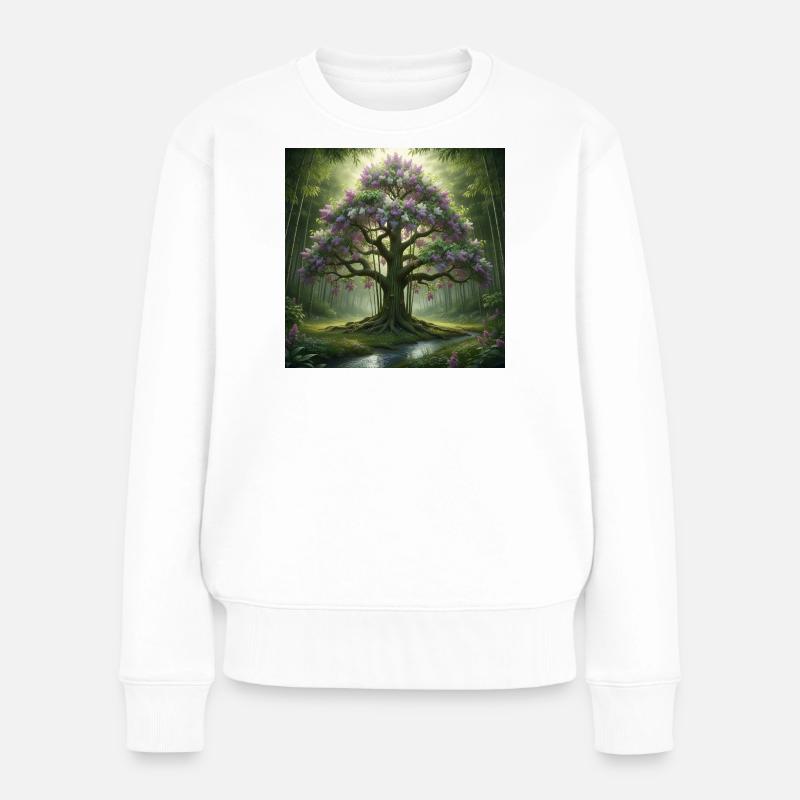 Arbre forestier à fleurs de lilas - Pull Premium bio Femme - blanc