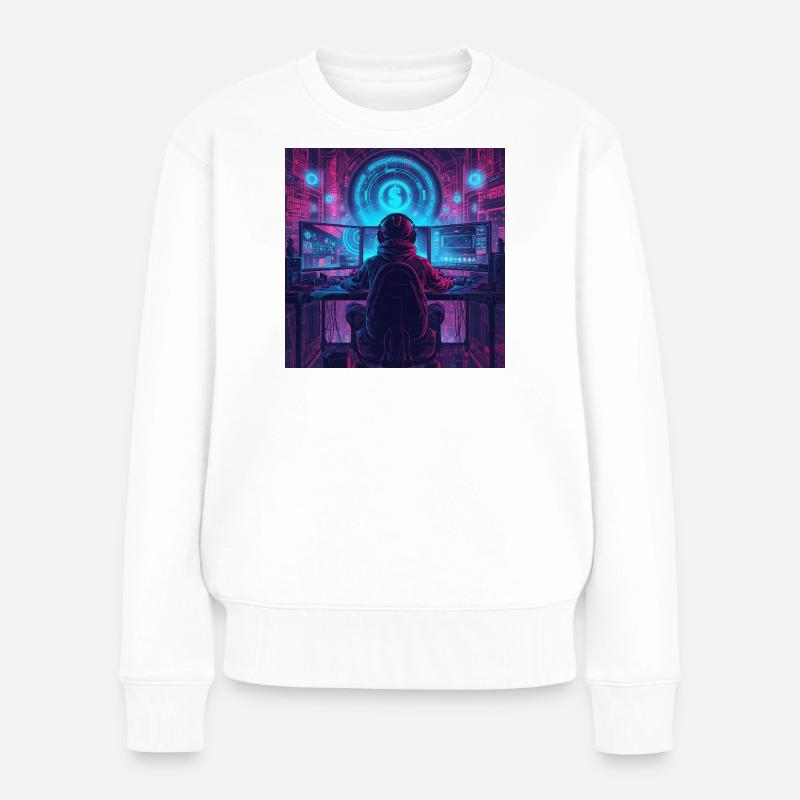 Cyber Gamer Neon Artwork - Frauen Premium Bio Pullover - Weiß