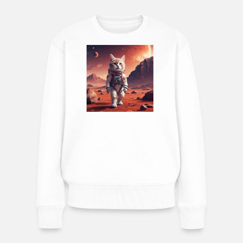 Katzenastronaut auf Mars - Frauen Premium Bio Pullover - Weiß