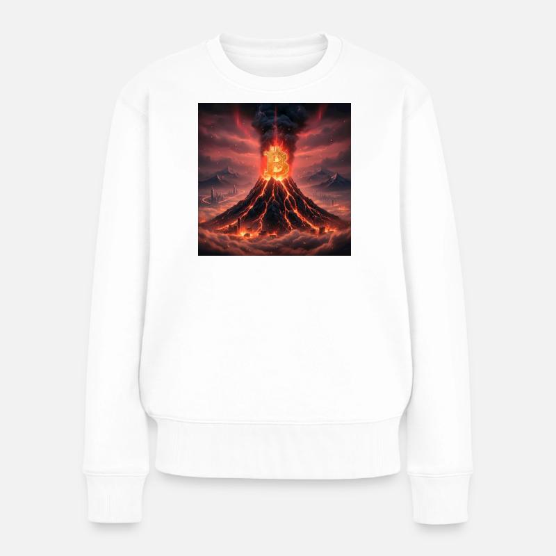 Bitcoin Vulkan-Ausbruch - Frauen Premium Bio Pullover - Weiß