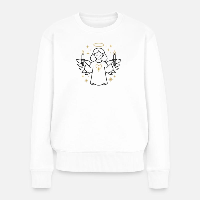 Engel mit Kerzen und Goldenem Herz - Frauen Premium Bio Pullover - Weiß