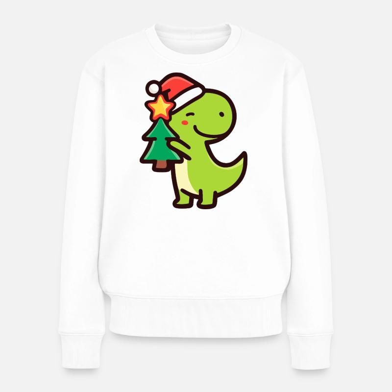 Kawaii Dino T-Rex mit Weihnachtsbaum - Frauen Premium Bio Pullover - Weiß