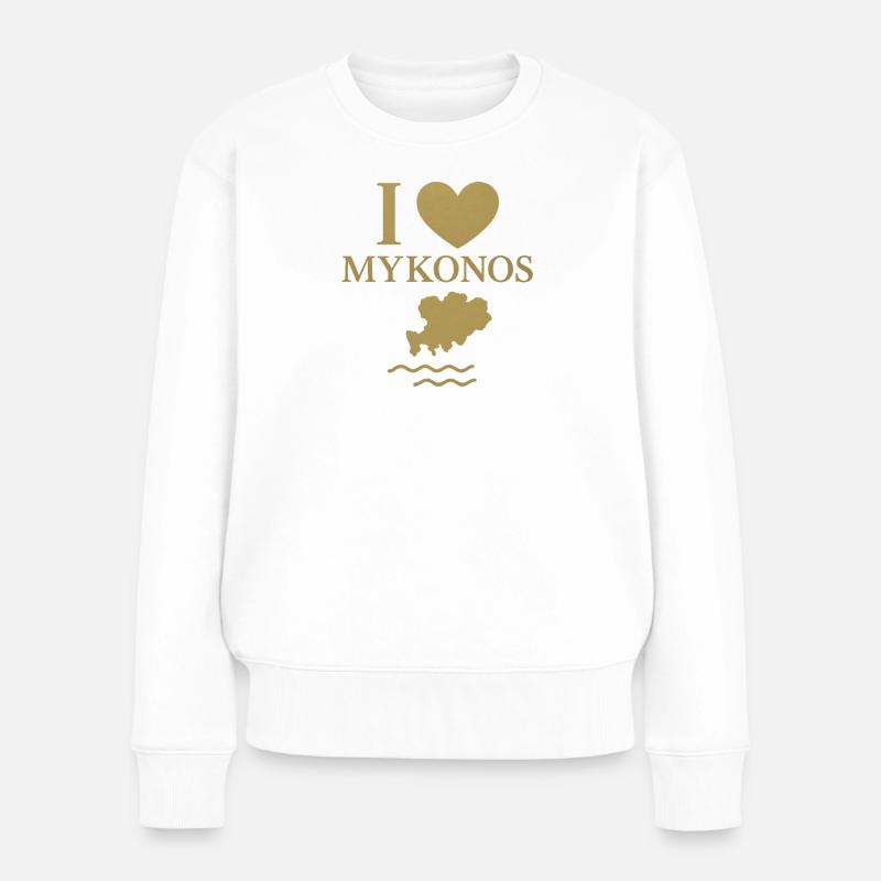 I Love Mykonos Gold - Frauen Premium Bio Pullover - Weiß