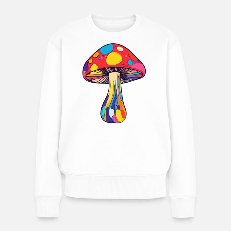 Bunter Fliegenpilz Psychedelischer Regenbogenpilz - Frauen Premium Bio Pullover - Weiß