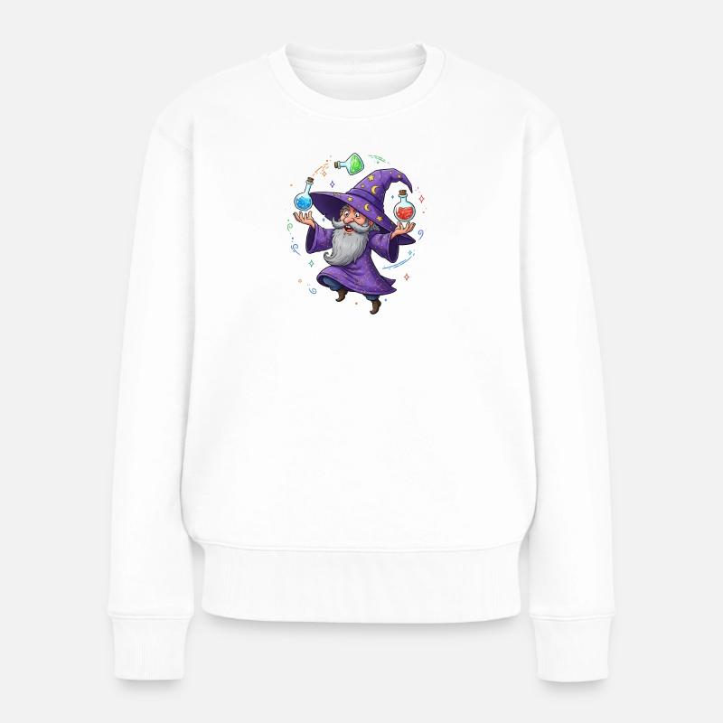 Ein Magier in einem lila Umhang mit einem Elixier - Frauen Premium Bio Pullover - Weiß