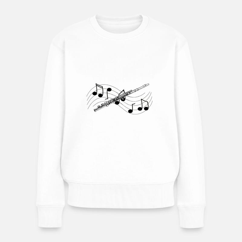 Querflöte Noten und Partitur Schwarze Musik - Frauen Premium Bio Pullover - Weiß