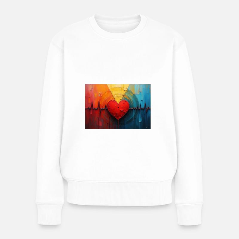 Herz Takt - Frauen Premium Bio Pullover - Weiß