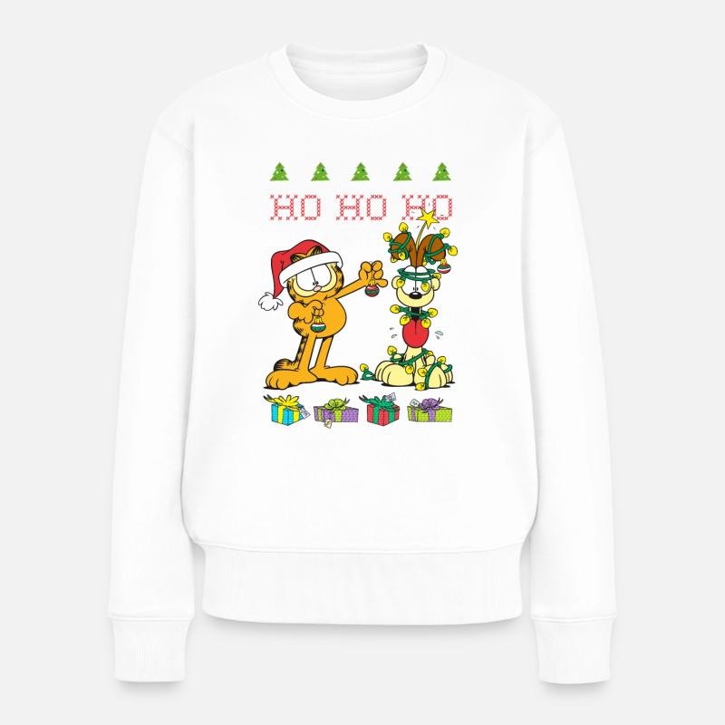 Garfield Und Odie Christmas Hohoho - Frauen Premium Bio Pullover - Weiß
