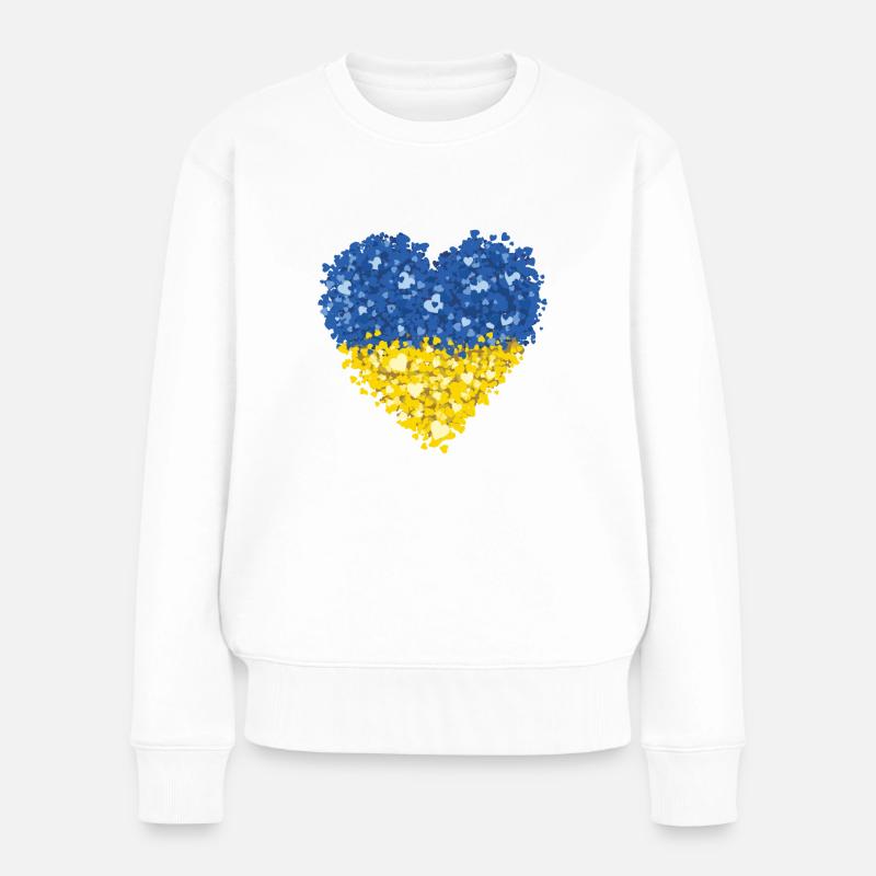Ukraine Flagge Herz Abstract - Frauen Premium Bio Pullover - Weiß