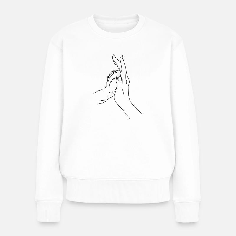 Hand mit Hundepfote dunkel - Frauen Premium Bio Pullover - Weiß