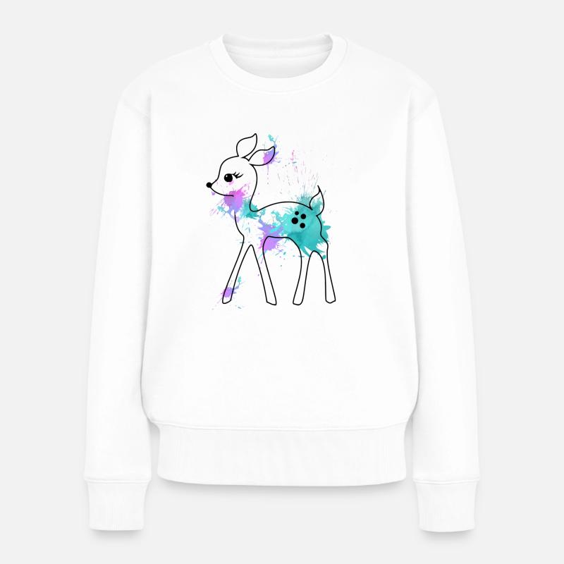 Reh-aquarell - Frauen Premium Bio Pullover - Weiß