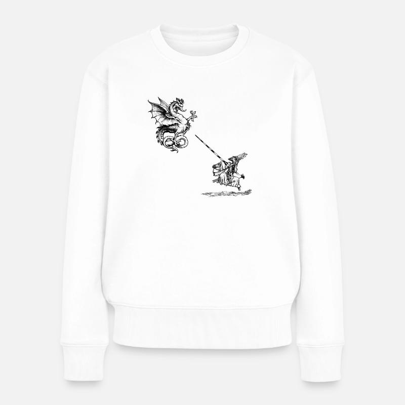 Ritter im Kampf gegen den Drachen - Frauen Premium Bio Pullover - Weiß