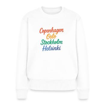 Copenhagen – Oslo – Stockholm – Helsinki - Frauen Premium Bio Pullover - Weiß - Vorne - Julia (174cm)