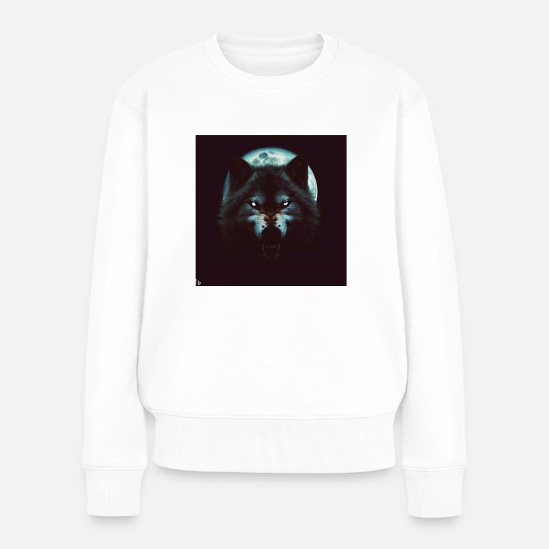 Wolf Moon 2 - Frauen Premium Bio Pullover - Weiß