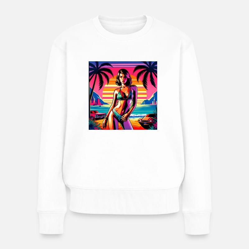 beach palm girl - Frauen Premium Bio Pullover - Weiß