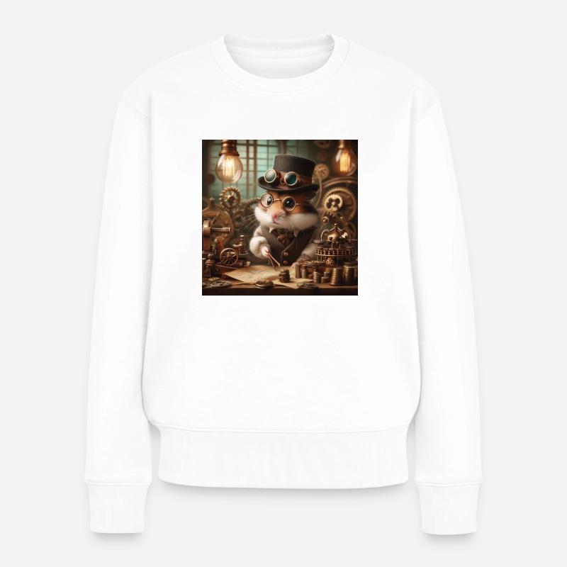 Steampunk Hamster - Frauen Premium Bio Pullover - Weiß