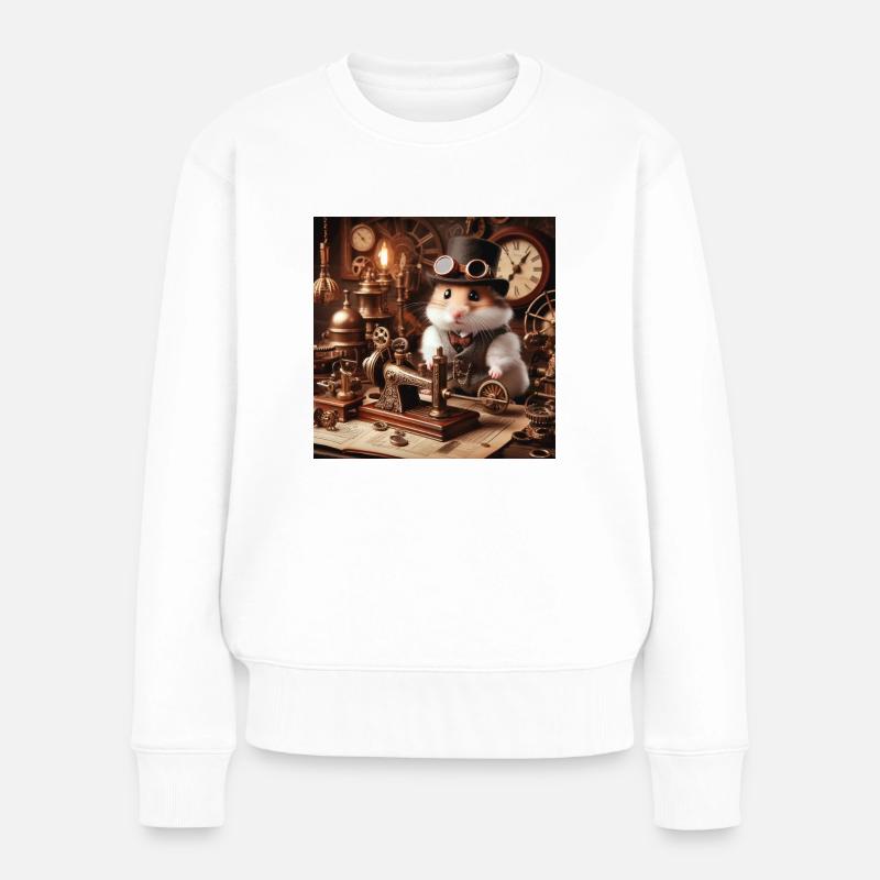 Steampunk Hamster - Frauen Premium Bio Pullover - Weiß