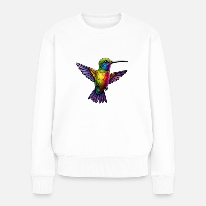 Regenbogen Kolibri - Frauen Premium Bio Pullover - Weiß