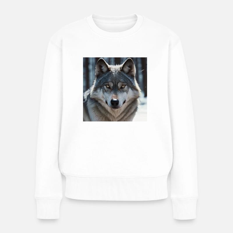 Wolf - Frauen Premium Bio Pullover - Weiß