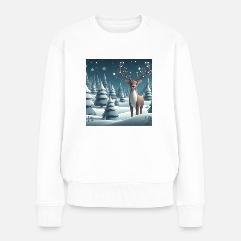 Rentier in Schneelandschaft - Frauen Premium Bio Pullover - Weiß