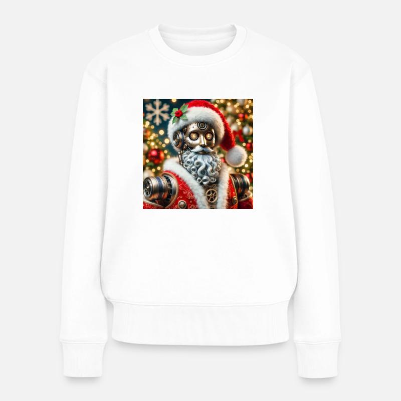 Roboter Weihnachtsmann - Frauen Premium Bio Pullover - Weiß