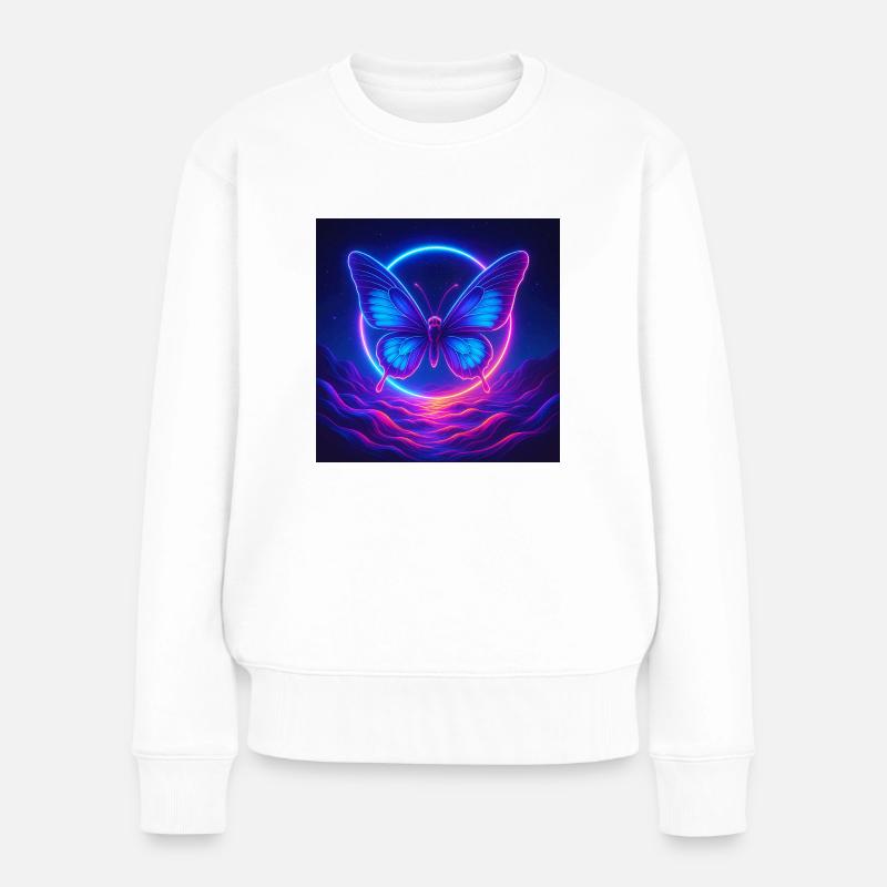Neon Print Butterfly - Frauen Premium Bio Pullover - Weiß
