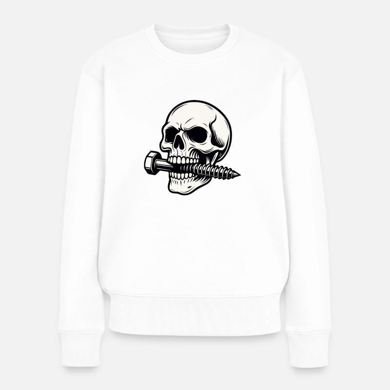 Totenkopf mit Doppelschrauben - Frauen Premium Bio Pullover - Weiß