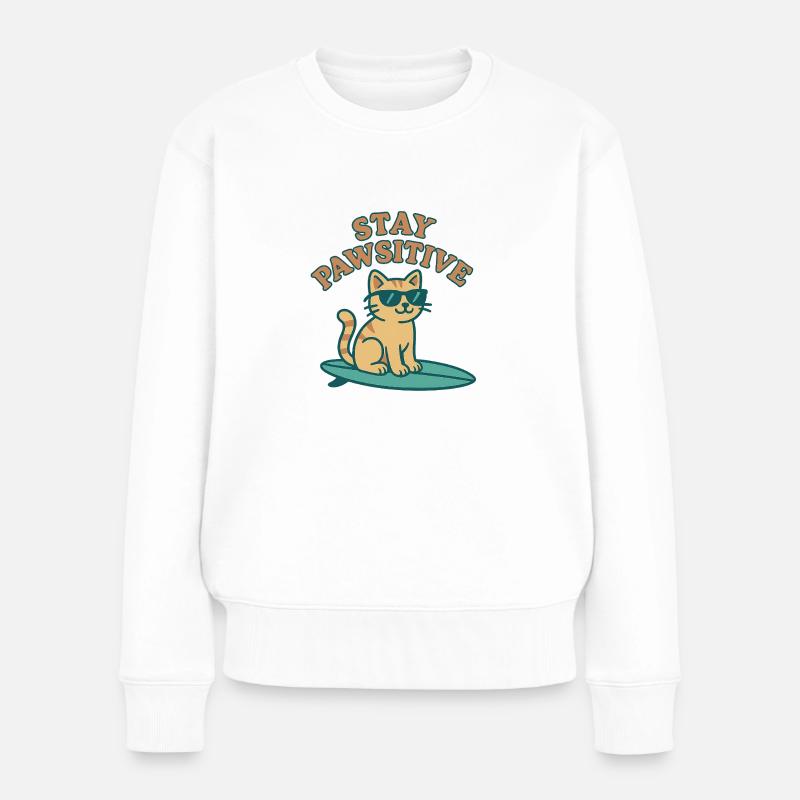 Stay Pawsitive – Coole Katzen-Vibes - Frauen Premium Bio Pullover - Weiß