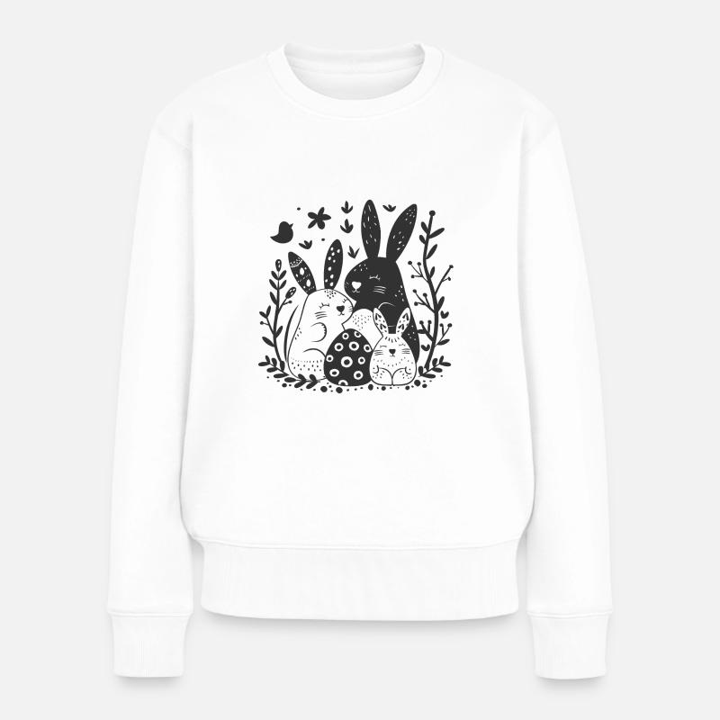 Frohe Ostern mit süssen Hasen - Frauen Premium Bio Pullover - Weiß