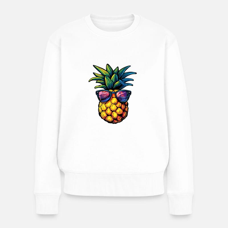 Ananas avec lunettes de soleil - Pull Premium bio Femme - blanc