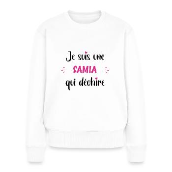 Je suis une samia qui déchire - Pull Premium bio Femme - blanc - Devant - Julia (174cm)
