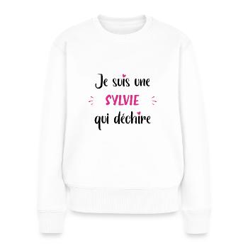 Je suis une sylvie qui déchire - Pull Premium bio Femme - blanc - Devant - Julia (174cm)
