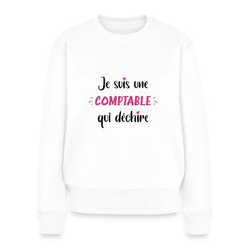 Je suis une comptable qui déchire - Pull Premium bio Femme - blanc - Devant - Julia (174cm)