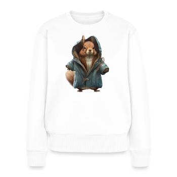 Design mit einem Eichhörnchen was eine Jacke trägt - Frauen Premium Bio Pullover - Weiß - Vorne - Julia (174cm)