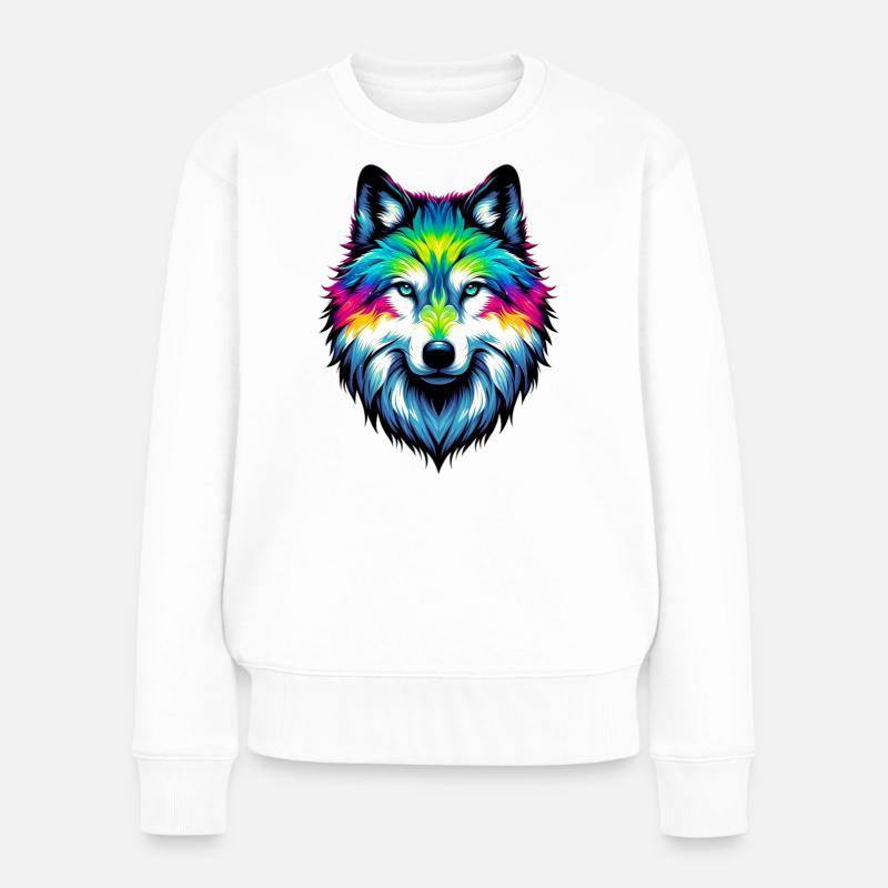 Wolf - Frauen Premium Bio Pullover - Weiß