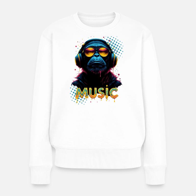 Cooler Affe mit Kopfhörern – Musik-Lifestyle - Frauen Premium Bio Pullover - Weiß