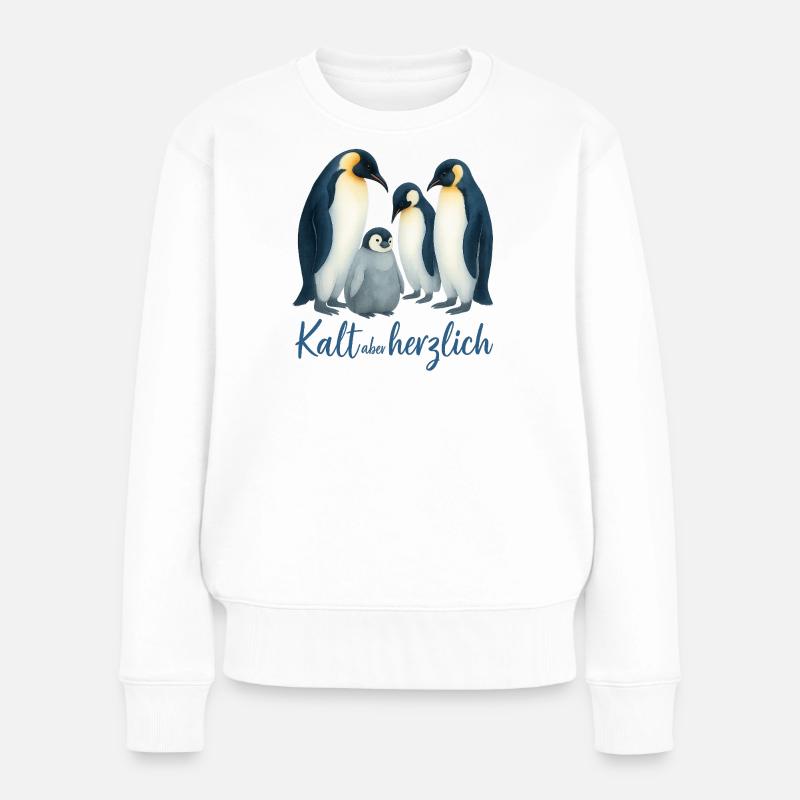 Blaue Winterpinguine - Frauen Premium Bio Pullover - Weiß