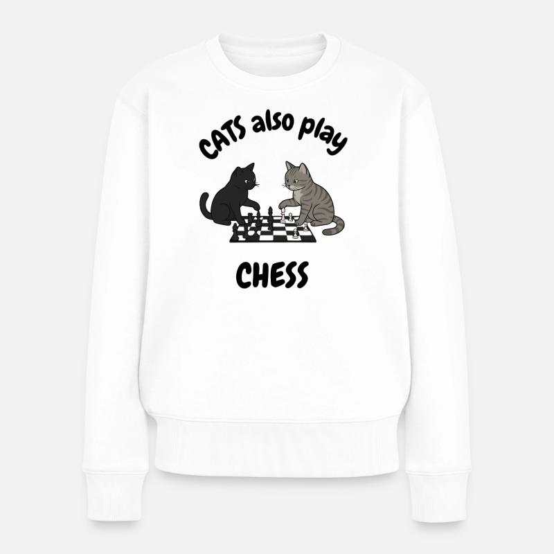 Katze spielt auch Schach - Frauen Premium Bio Pullover - Weiß