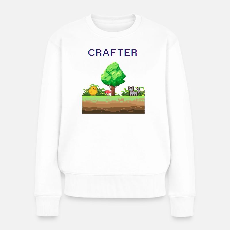 Pixel Crafter Waldabenteuer - Frauen Premium Bio Pullover - Weiß