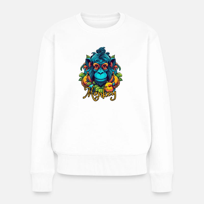 Tête de singe tropical néon - Pull Premium bio Femme - blanc