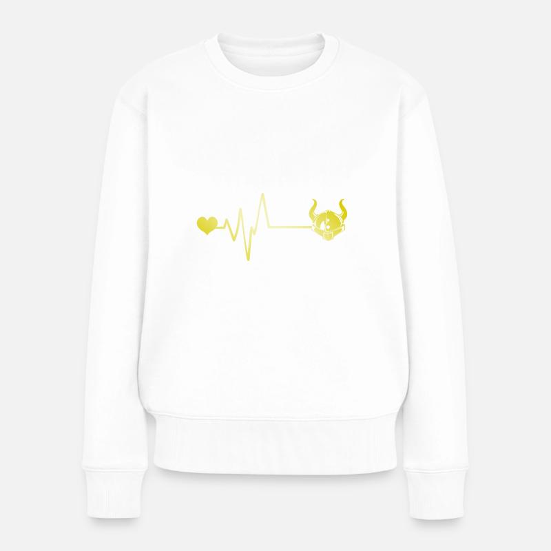 Wikinger Helm Puls Herz Liebe - Frauen Premium Bio Pullover - Weiß