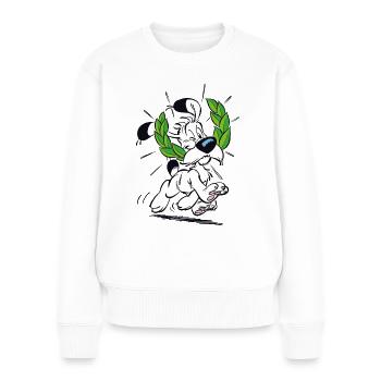 Asterix & Obelix Idefix Mit Lorbeerkranz - Frauen Premium Bio Pullover - Weiß - Vorne - Julia (174cm)