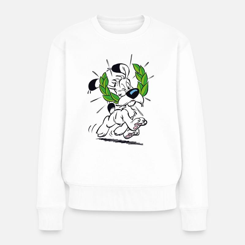 Asterix & Obelix Idefix Mit Lorbeerkranz - Frauen Premium Bio Pullover - Weiß