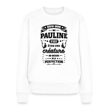 NOM - PRÉNOM - PAULINE - Pull Premium bio Femme - blanc - Devant - Julia (174cm)